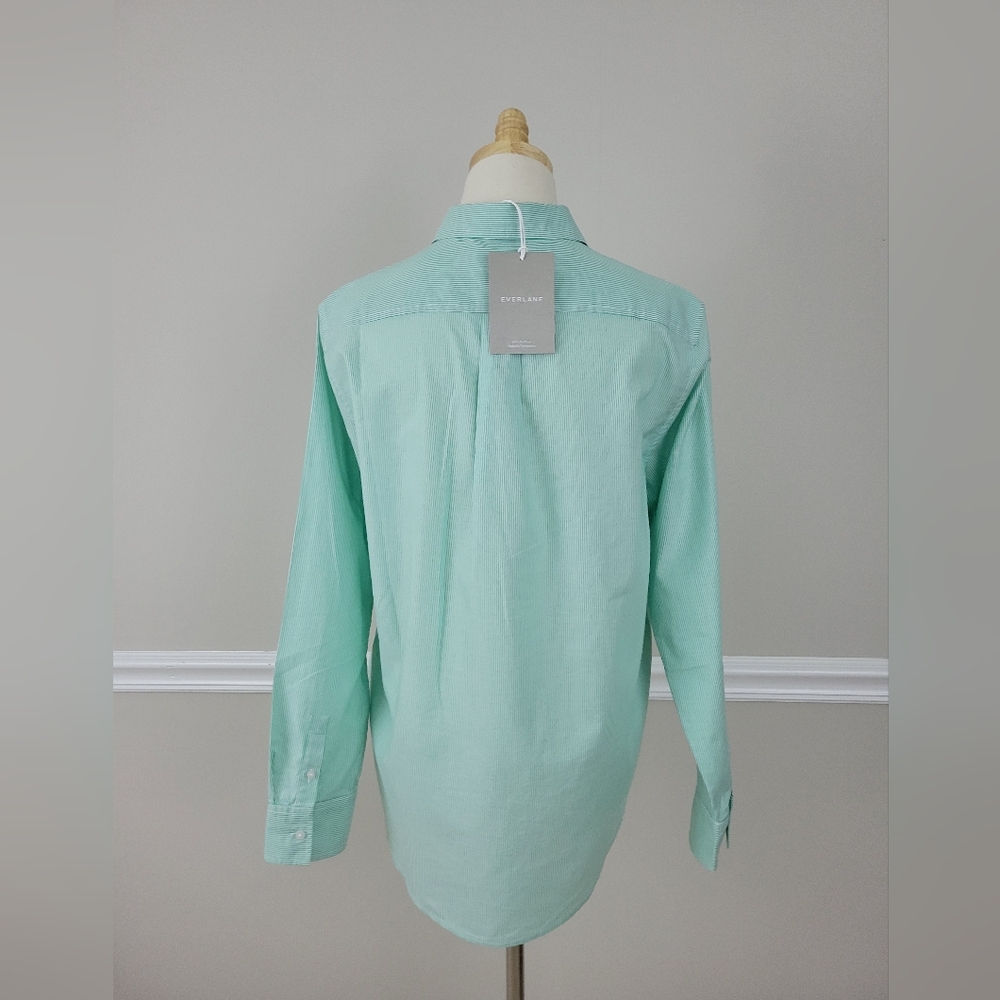 Everlane Bright Jade/White Silky Cotton Relaxed Button Down Shirt Top - Picture 4 of 7